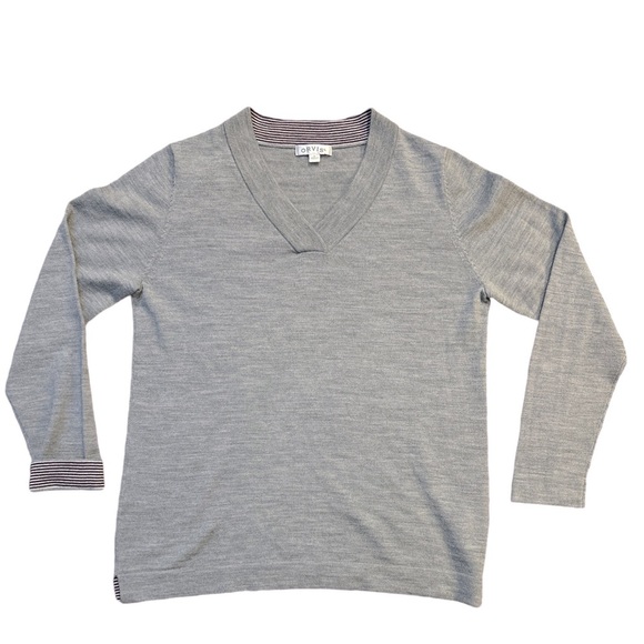 ORVIS Women's Gray  V neck Long Sleeve 100% Merino Wool Sweater Size Medium - Picture 1 of 6